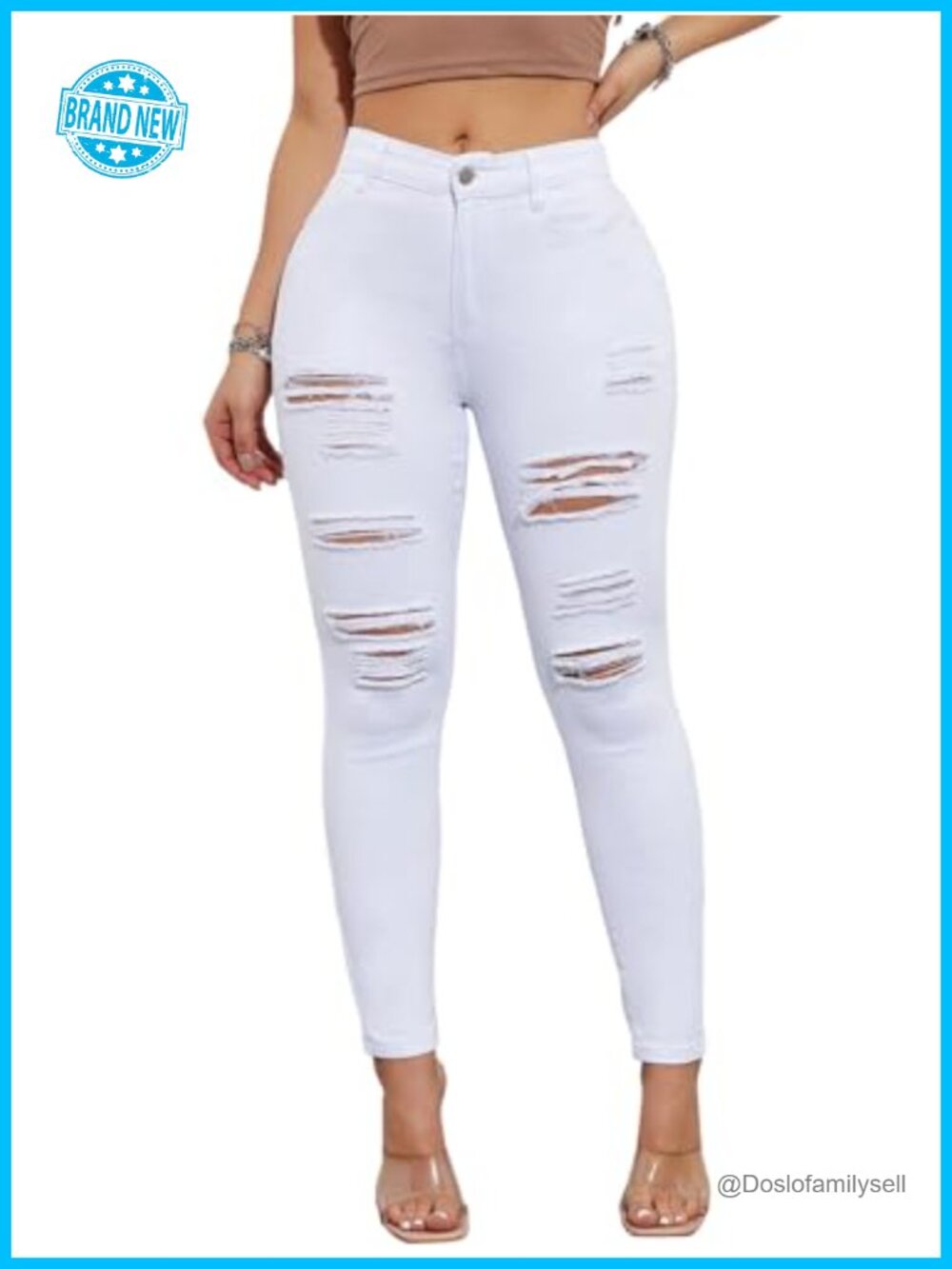 High Waisted Ripped Skinny Stretch Jeans Destroyed Slim Fit Denim